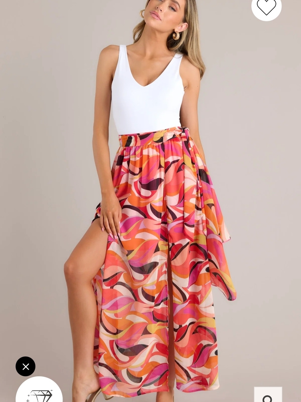 Printed Wrap Maxi Skirt in Pink & Orange